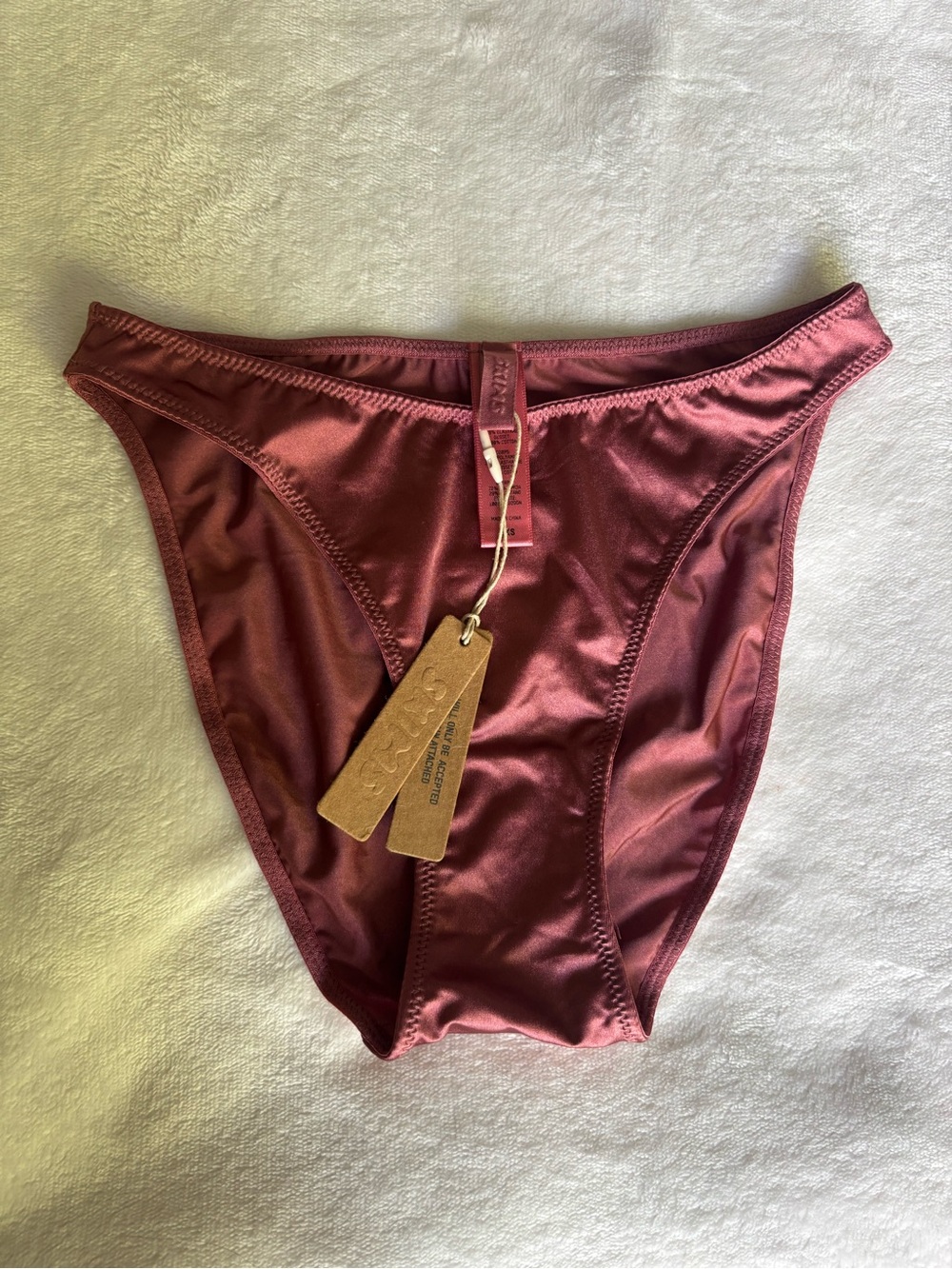 SKIMS Satin High-Cut Bikini Brief in Berry - Picture 3 of 4